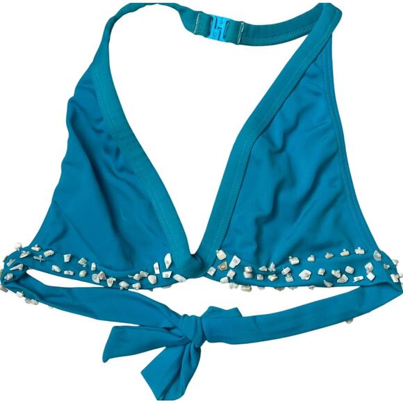 Blue Sequined Swim Top Size Medium Adjustable Strap - Picture 1 of 4